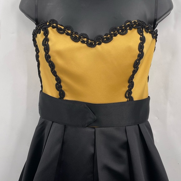 Vintage Betsey Johnson Evening Satin Dress Gold & Black Sleeveless Dress Size 4 - Picture 3 of 8